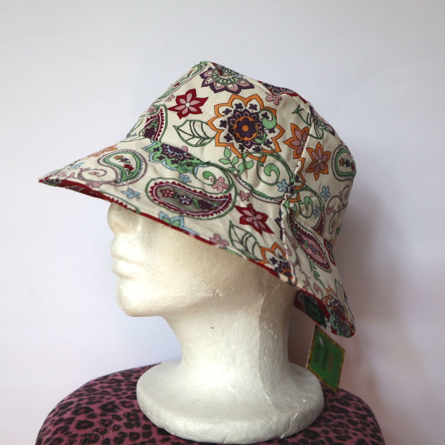 Reversible Bucket Hat - sizes 3 mths - 6 yrs - red paisley