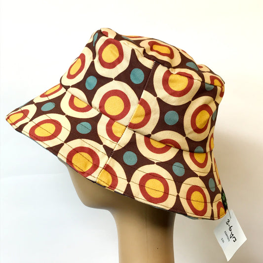 Reversible Bucket Hat - sizes 3 mths - 6 yrs, retro geometric print