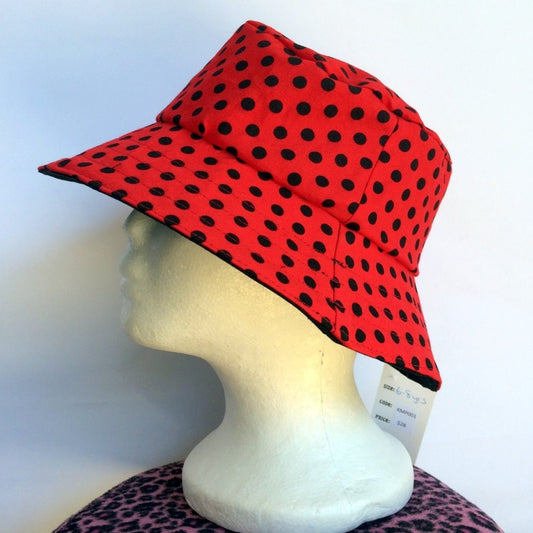 Reversible Bucket Hat - Red Polka Dot - girls sizes 3 mths - 6 yrs