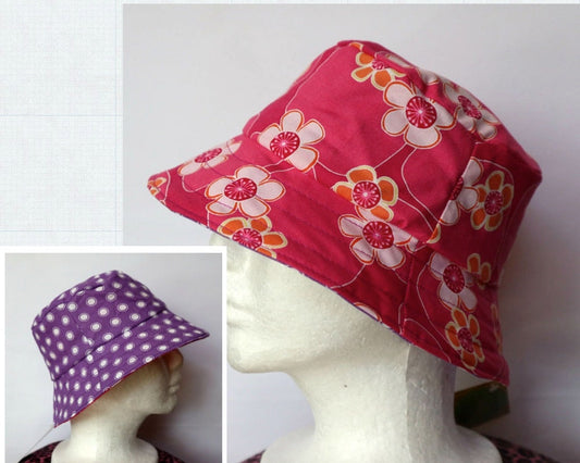 Reversible Bucket Hat - Pink Daisy - girls sizes 3 mths - 6 yrs
