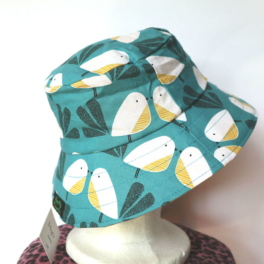 Blue Birds Reversible Bucket Hat - girls sizes 3 mths - 6 yrs