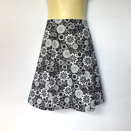 Ladies A Line Skirt - black floral - sizes 8 - 18 avail