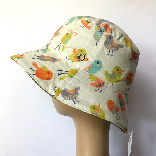 Little Birds Reversible Bucket Hat - girls sizes 3 mths - 6 yrs