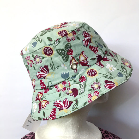 Green Butterfly Reversible Bucket Hat - girls sizes 3 mths - 6 yrs