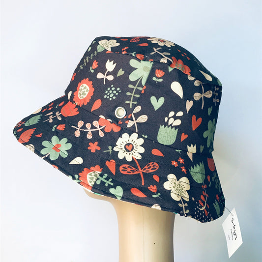 Floral Reversible Hat - girls sizes 3 mths - 6 yrs