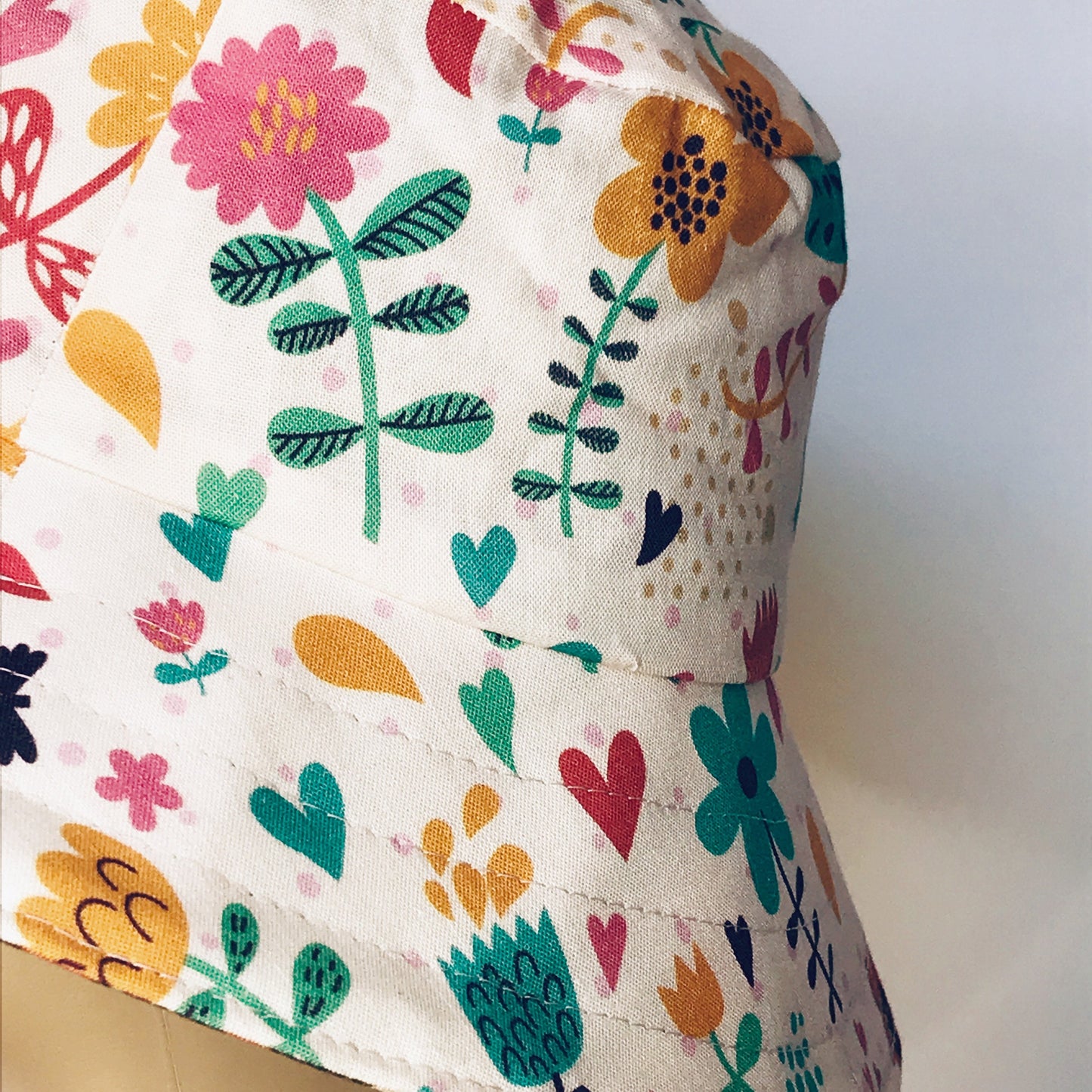 Floral Reversible Hat - girls sizes 3 mths - 6 yrs