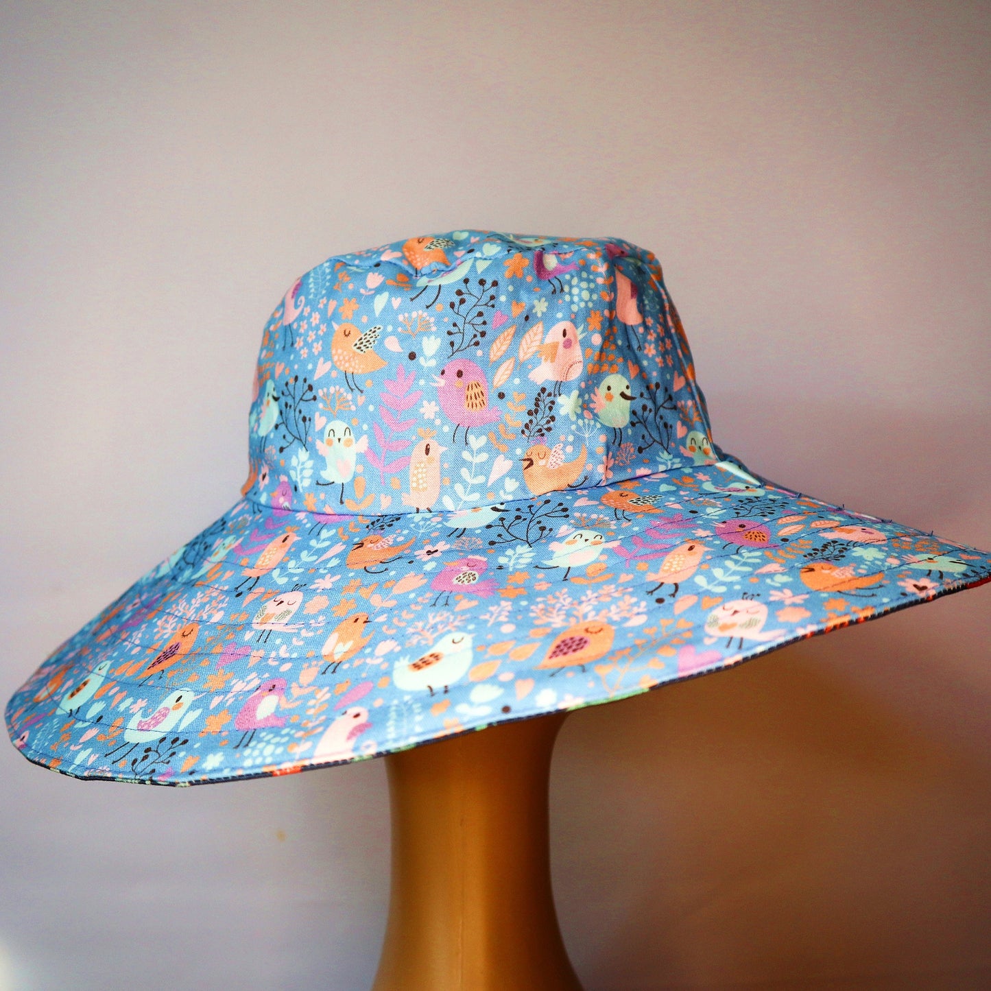 Wide Brim Reversible Sun Hat, Ladies / Girls sizes avail - blue floral