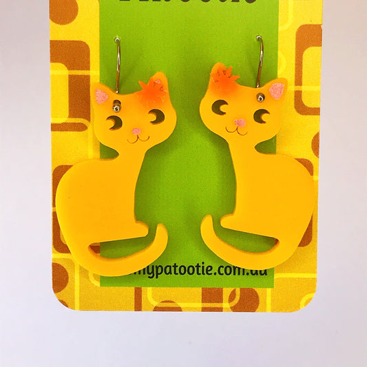 Kitty Cat Earrings - laser cut acrylic - yellow