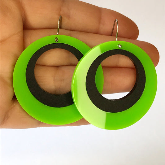Retro 60's Mod Earrings - laser cut acrylic - green & black