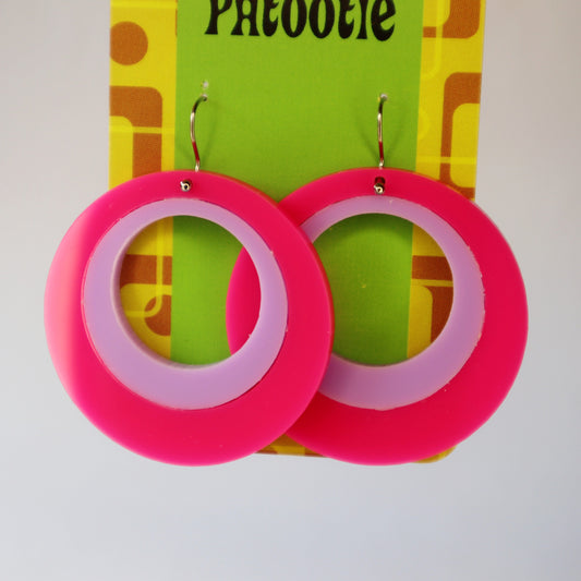 Retro 60's Mod Earrings - laser cut acrylic - pink & purple