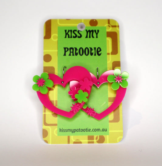 Love Heart Earrings - laser cut acrylic - pink