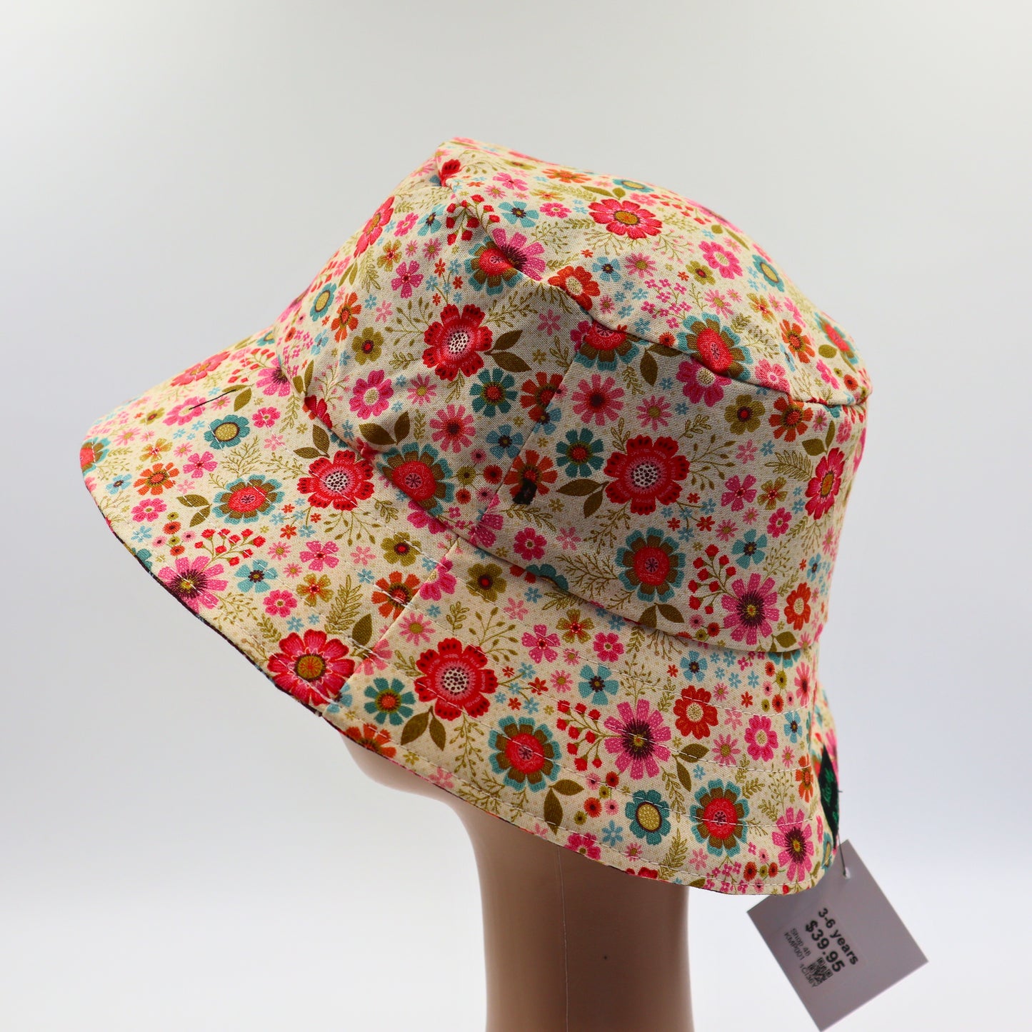 Baby / Kids Reversible Bucket Hat - brown & cream floral