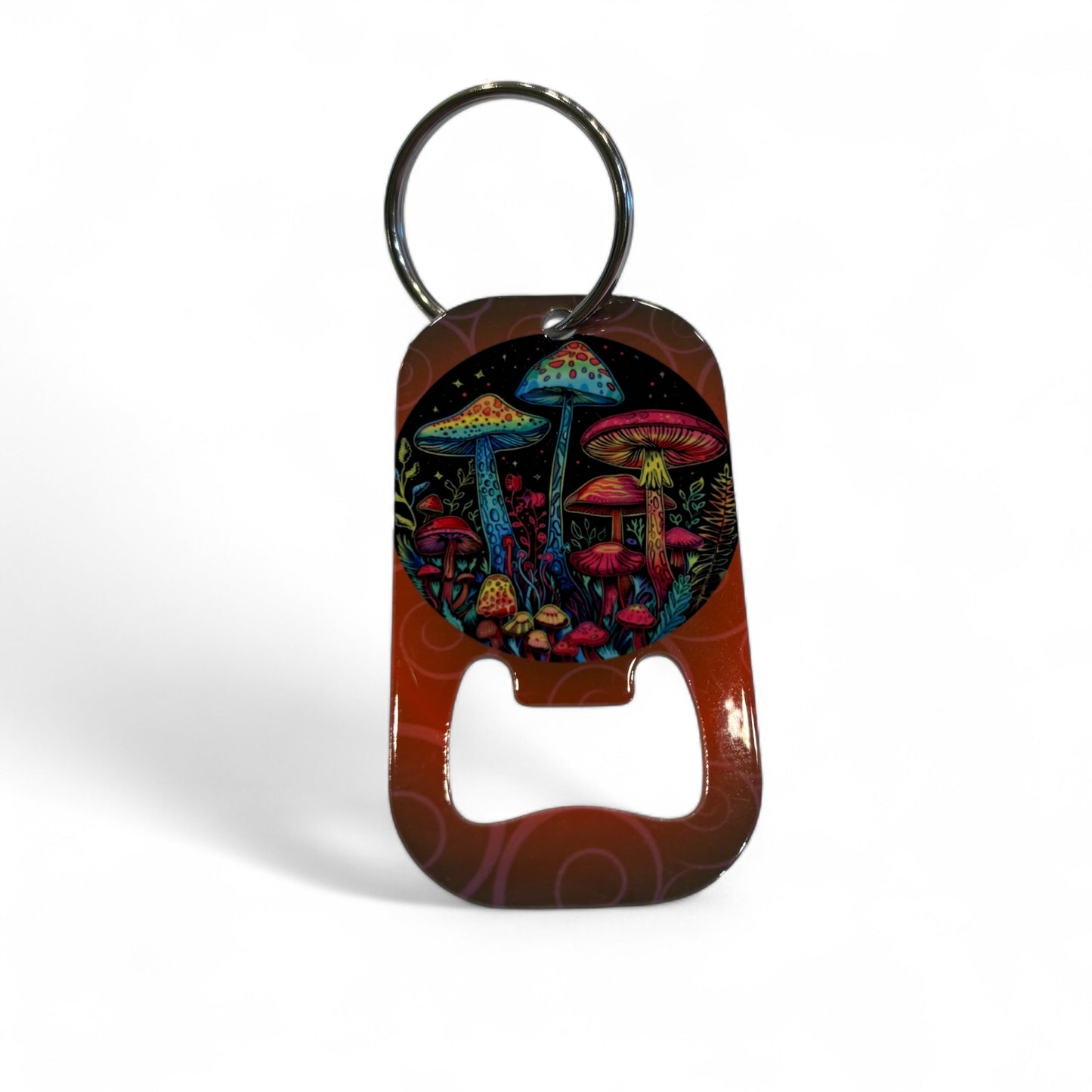 Printed Bottle Opener Keyring - magic mushrooms