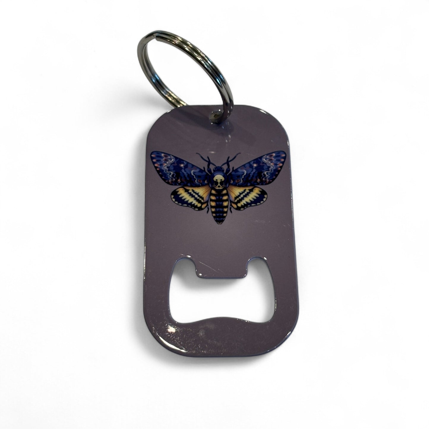 Printed Bottle Opener Keyring - deathshead hawkmoth