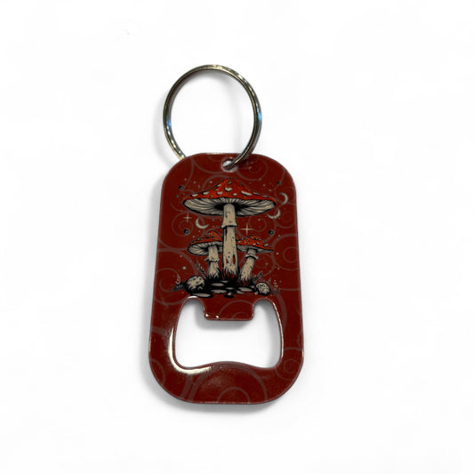 Printed Bottle Opener Keyring - magic mushrooms