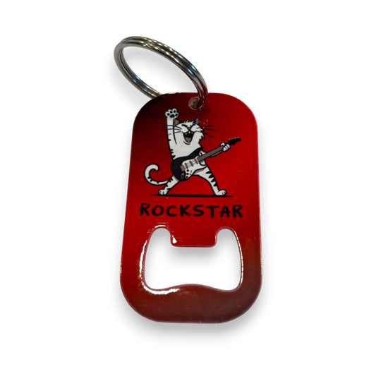 Printed Bottle Opener Keyring - Rockstar cat