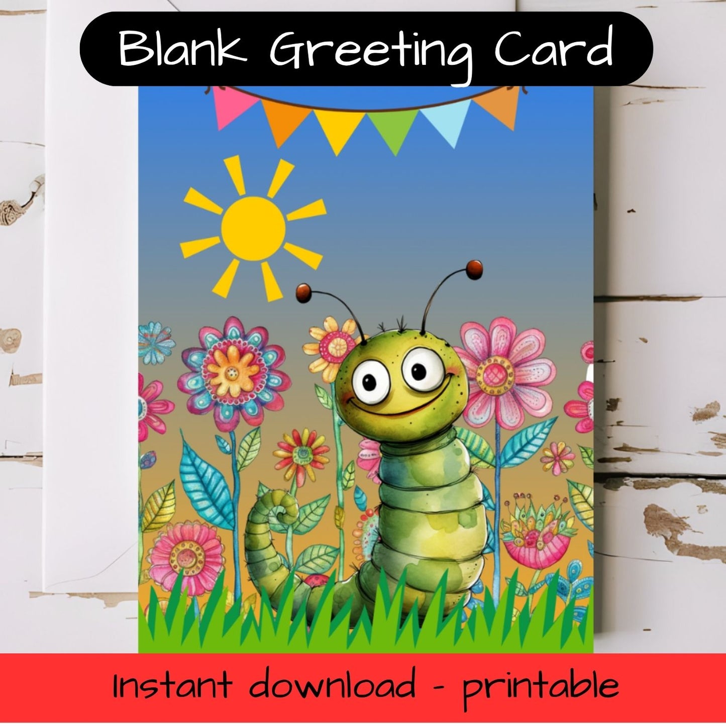 Caterpillar Greeting card with envelope - printable