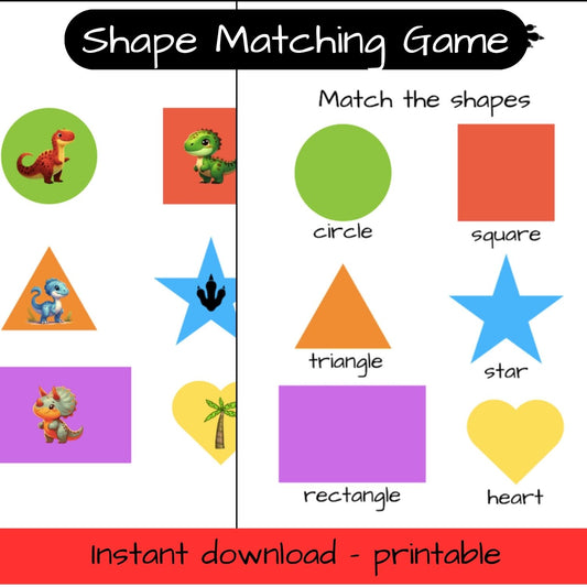 Printable Dinosaur activity sheets - Match the shapes
