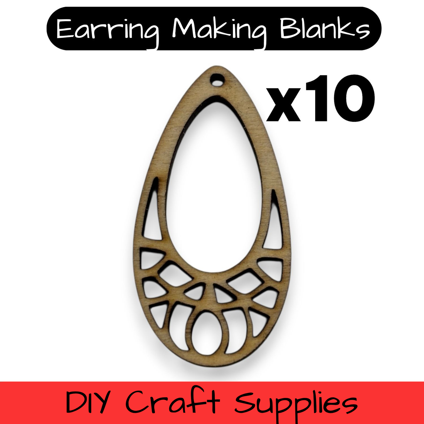Wooden Teardrop Earring Blanks for DIY Jewellery Making, dangles - 10pc Laser Cut Pieces