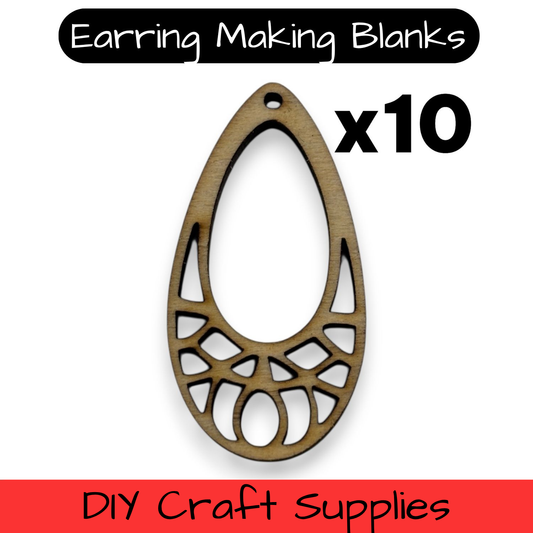 Wooden Teardrop Earring Blanks for DIY Jewellery Making, dangles - 10pc Laser Cut Pieces