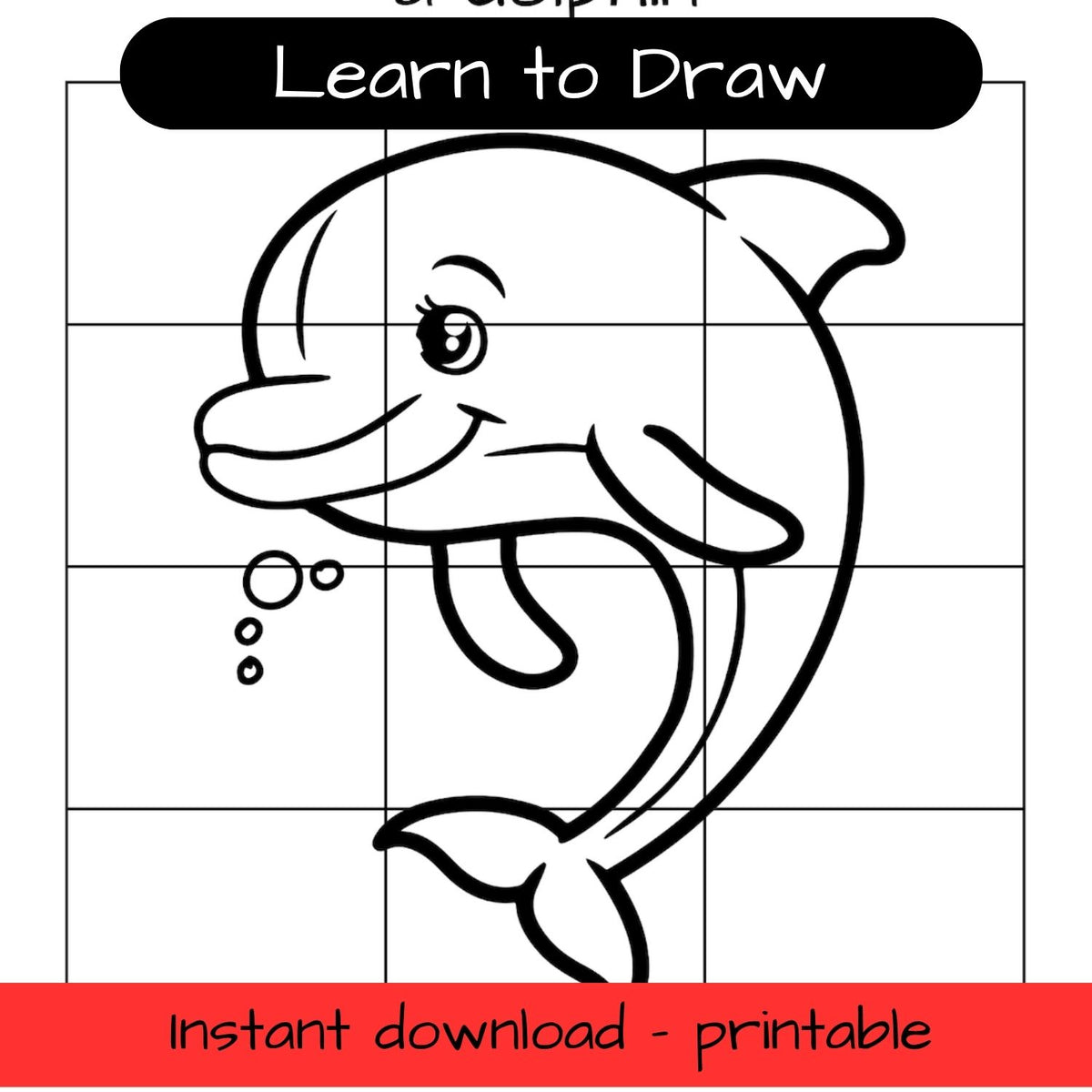Learn to Draw - dolphin - printable grid drawing activity