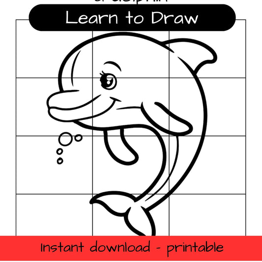 Learn to Draw - dolphin - printable grid drawing activity