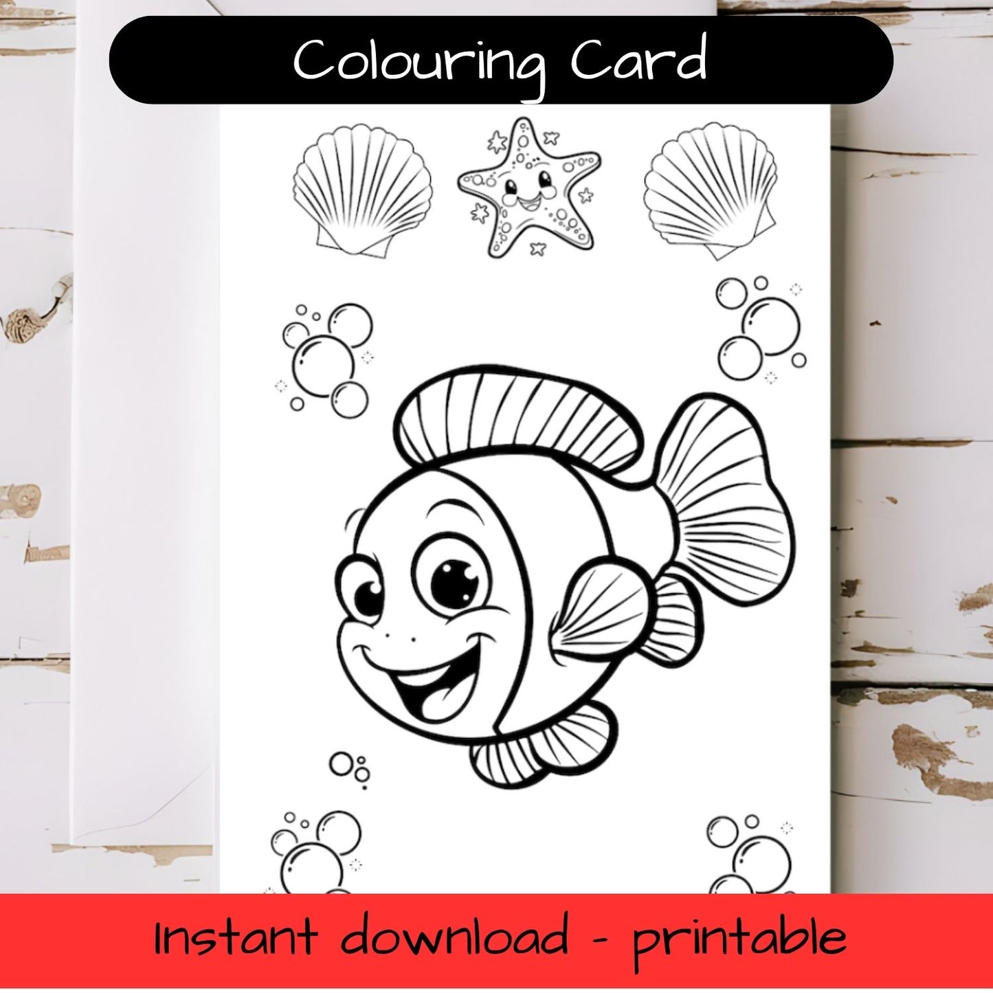 Fish greeting card with envelope - printable