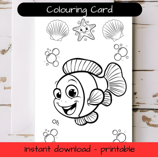 Fish greeting card with envelope - printable