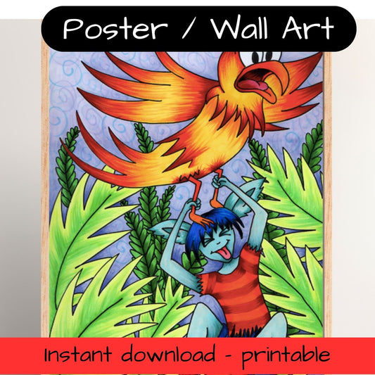 Printable kids wall art - pixie and bird
