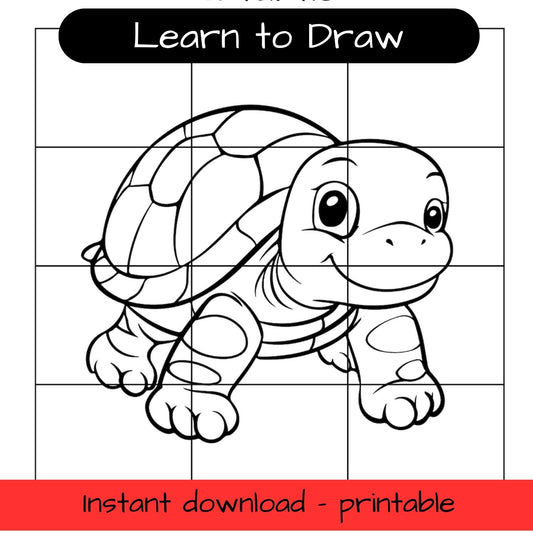 Learn to Draw - Turtle - grid drawing printable activity