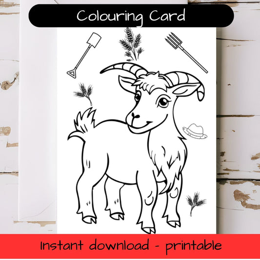 Goat - Farm animal greeting card with envelope - printable