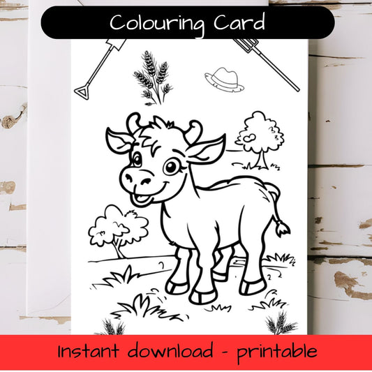 Cow - Farm animal greeting card with envelope - printable