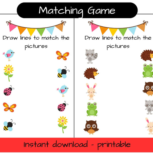 Printable Woodland Animal activity sheets - matching game