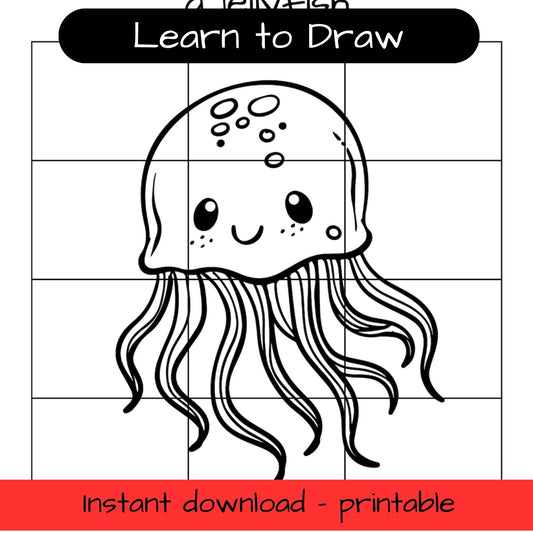 Learn to Draw - Jellyfish - grid drawing printable activity