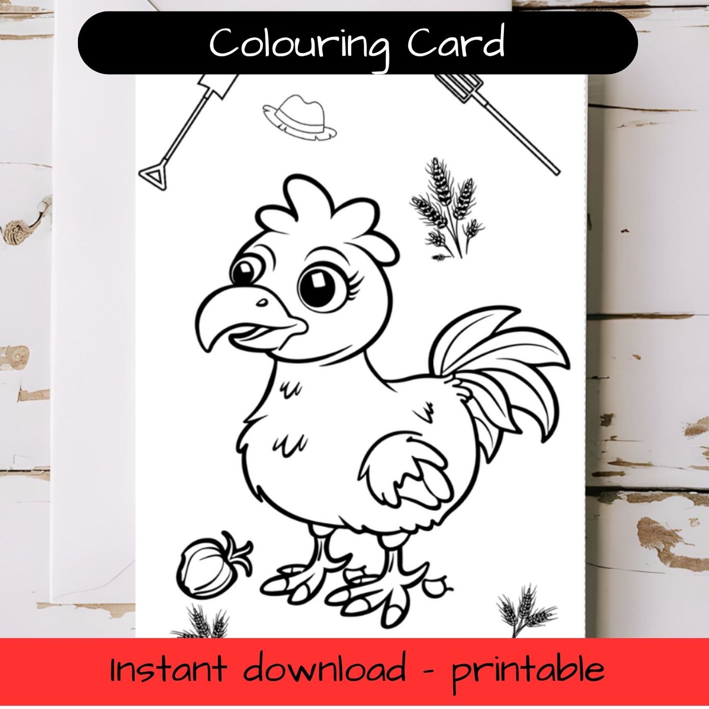 Chicken - Farm animal greeting card with envelope - printable