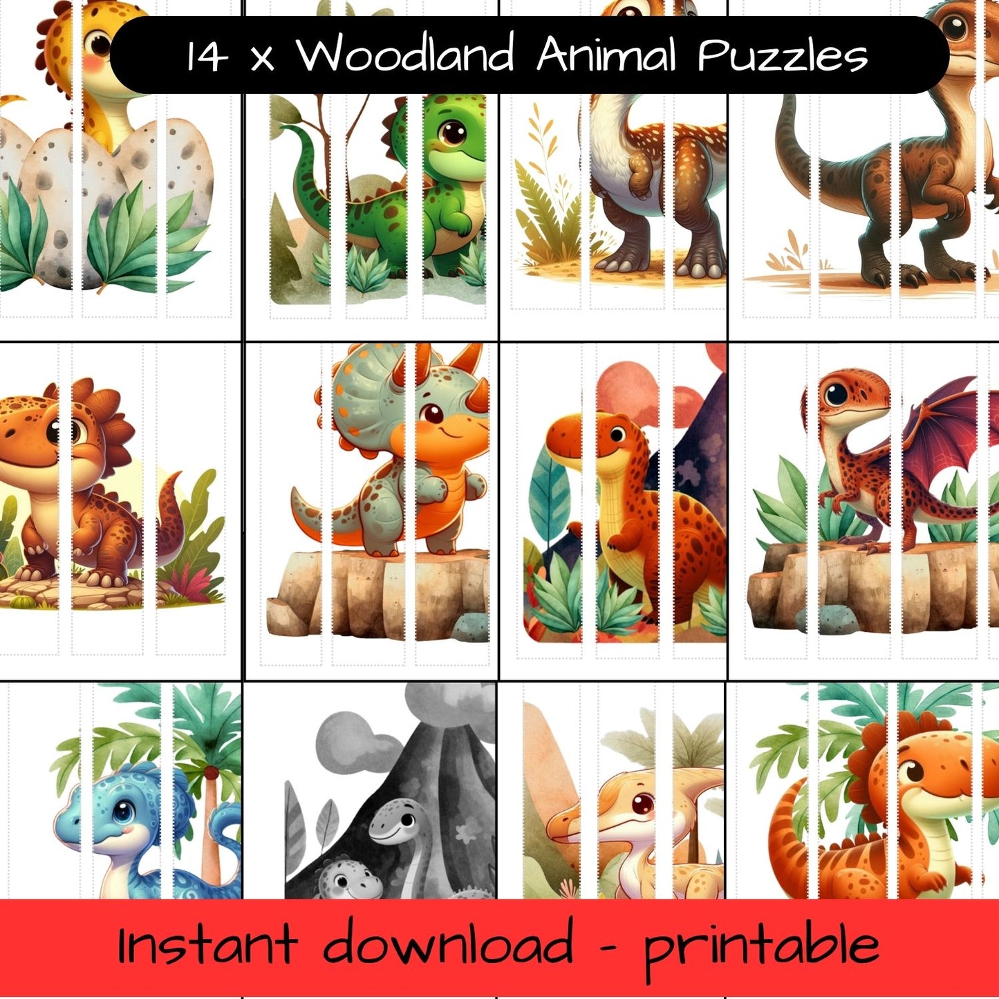 Printable Dinosaur activity sheets x12 - Dinosaur puzzle