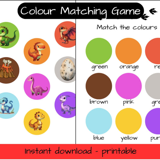 Printable Dinosaur activity sheets - Match the colours