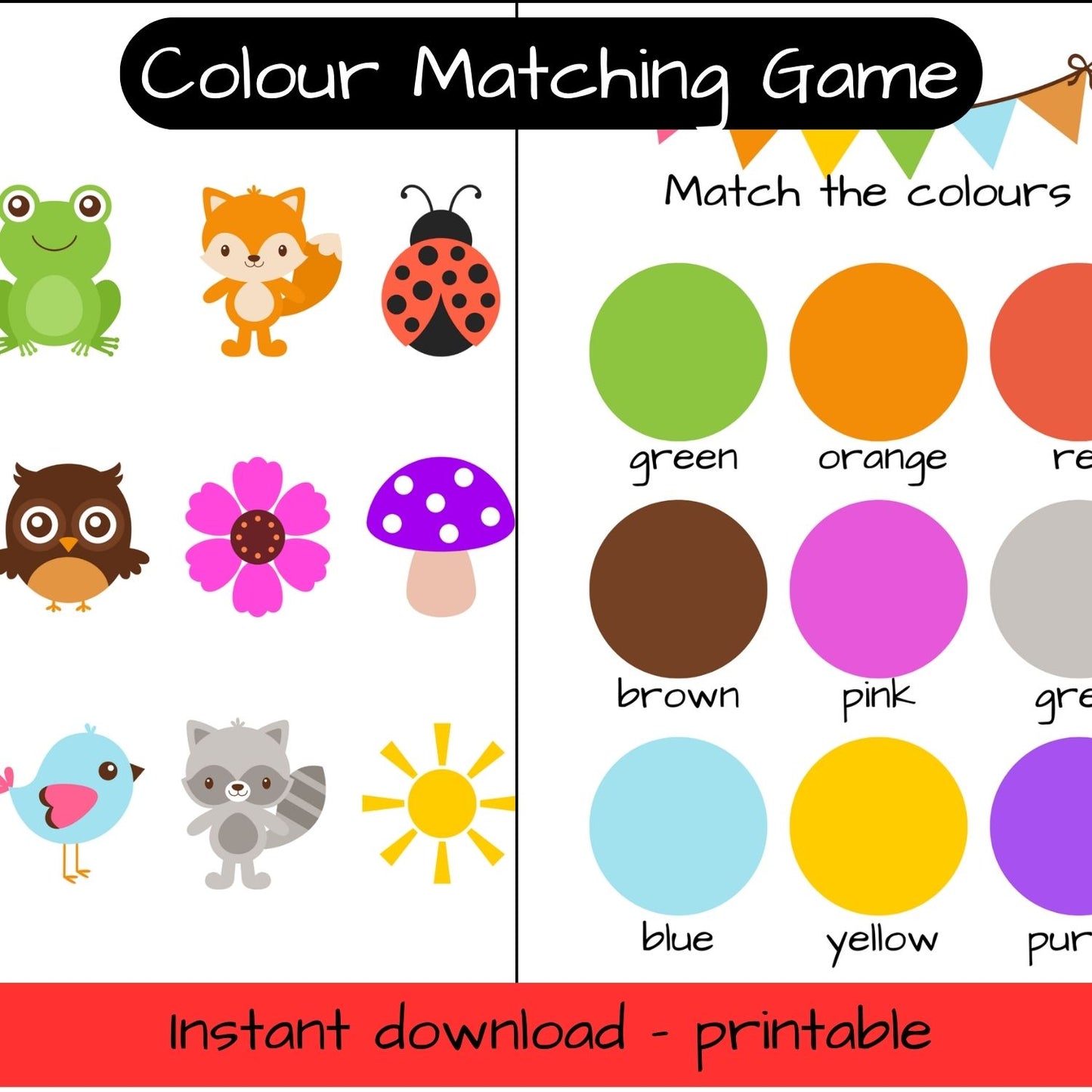 Printable Woodland Animal activity sheets - Match the colours