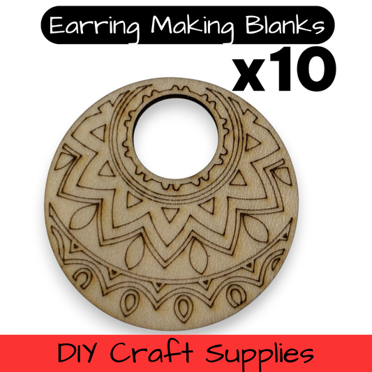 Wooden Earring Blanks for DIY Jewellery Making, dangles - 10pc Laser Cut Pieces
