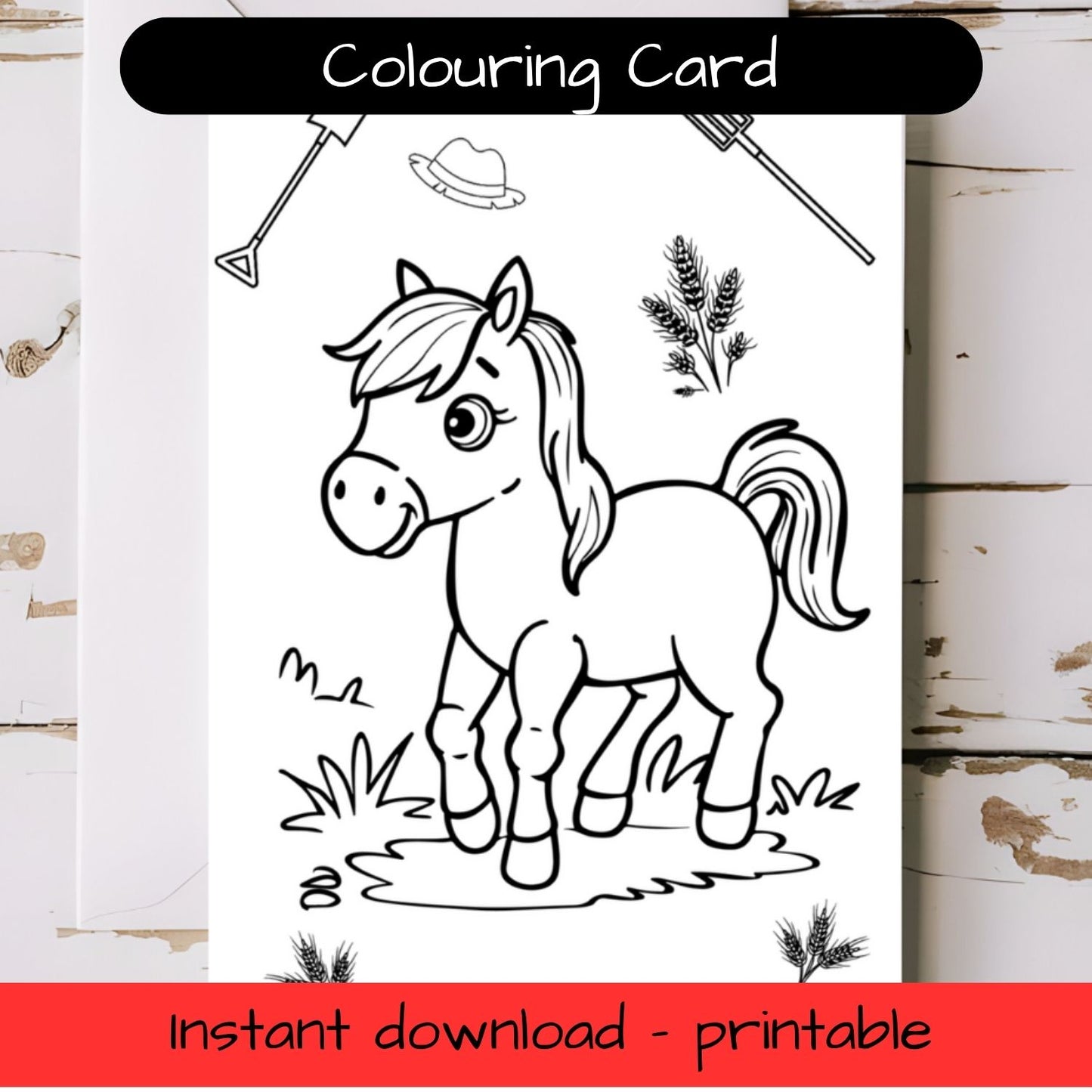 Horse - Farm themed greeting card with envelope - printable
