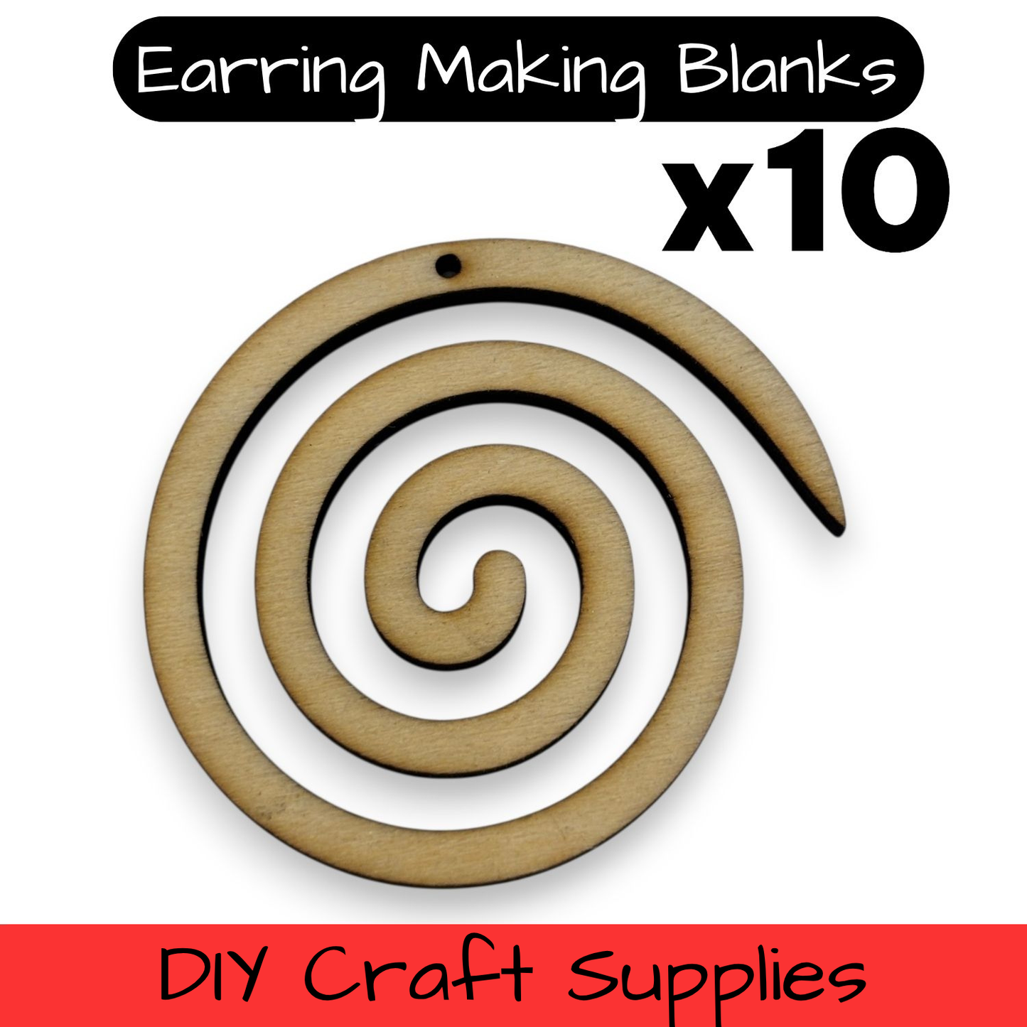 Wooden Spiral Earring Blanks for DIY Jewellery Making, dangles - 10pc Laser Cut Pieces