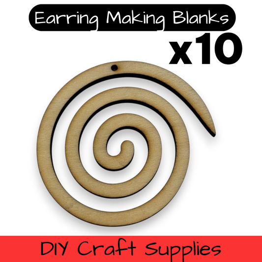 Wooden Spiral Earring Blanks for DIY Jewellery Making, dangles - 10pc Laser Cut Pieces
