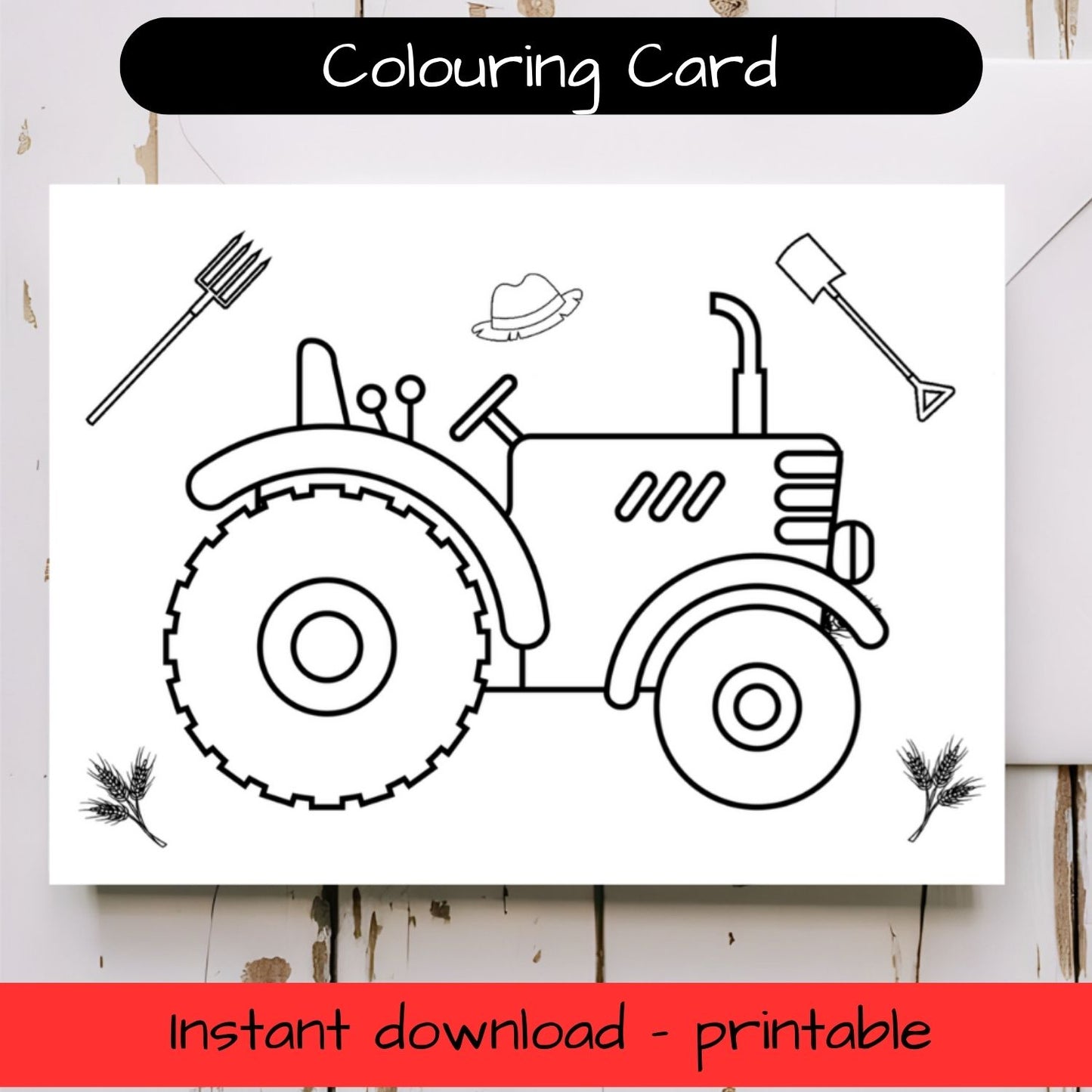 Tractor - Farm themed greeting card with envelope - printable
