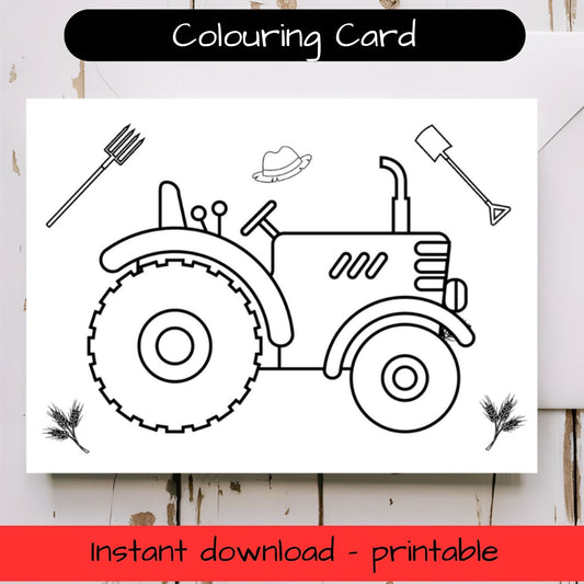 Tractor - Farm themed greeting card with envelope - printable