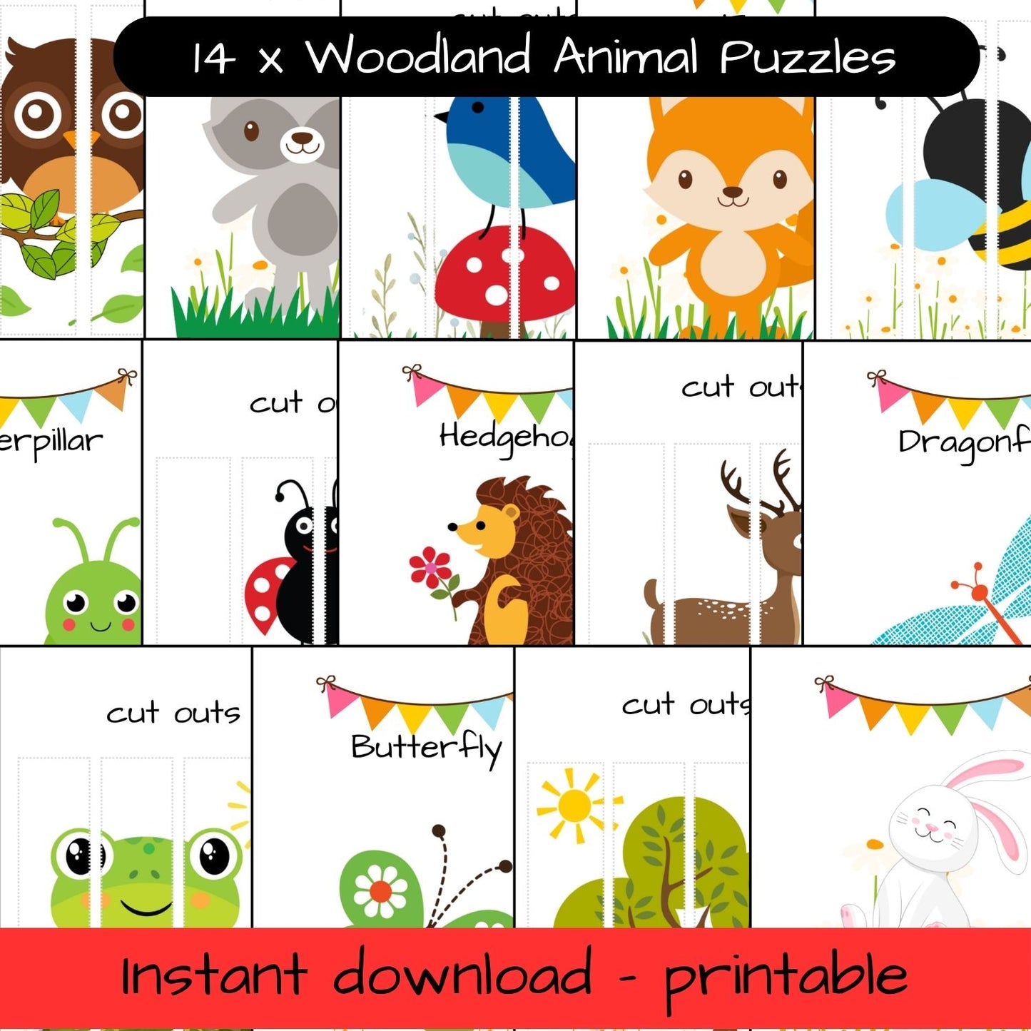 Printable Woodland Animal activity sheets x14 - puzzles
