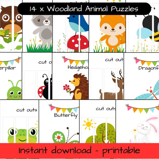 14 x Printable Woodland Animal activity sheets - puzzles