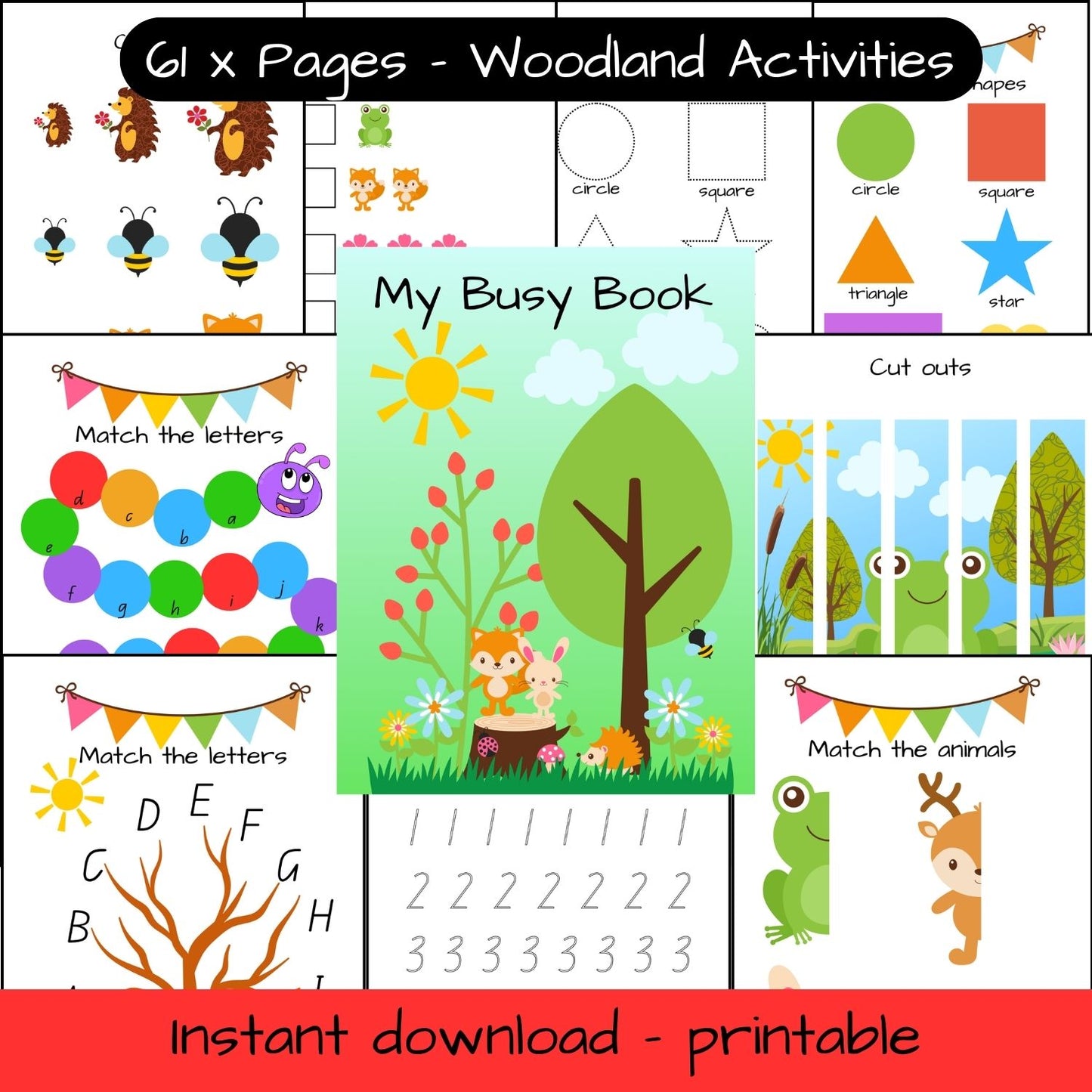 61 pages - Woodland Animal Busy Book - printable, educational activity book