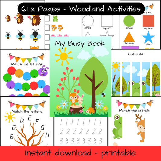 61 pages - Woodland Animal Busy Book - printable, educational activity book