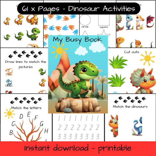 61 pages - Dinosaur Busy Book - printable, educational activity book