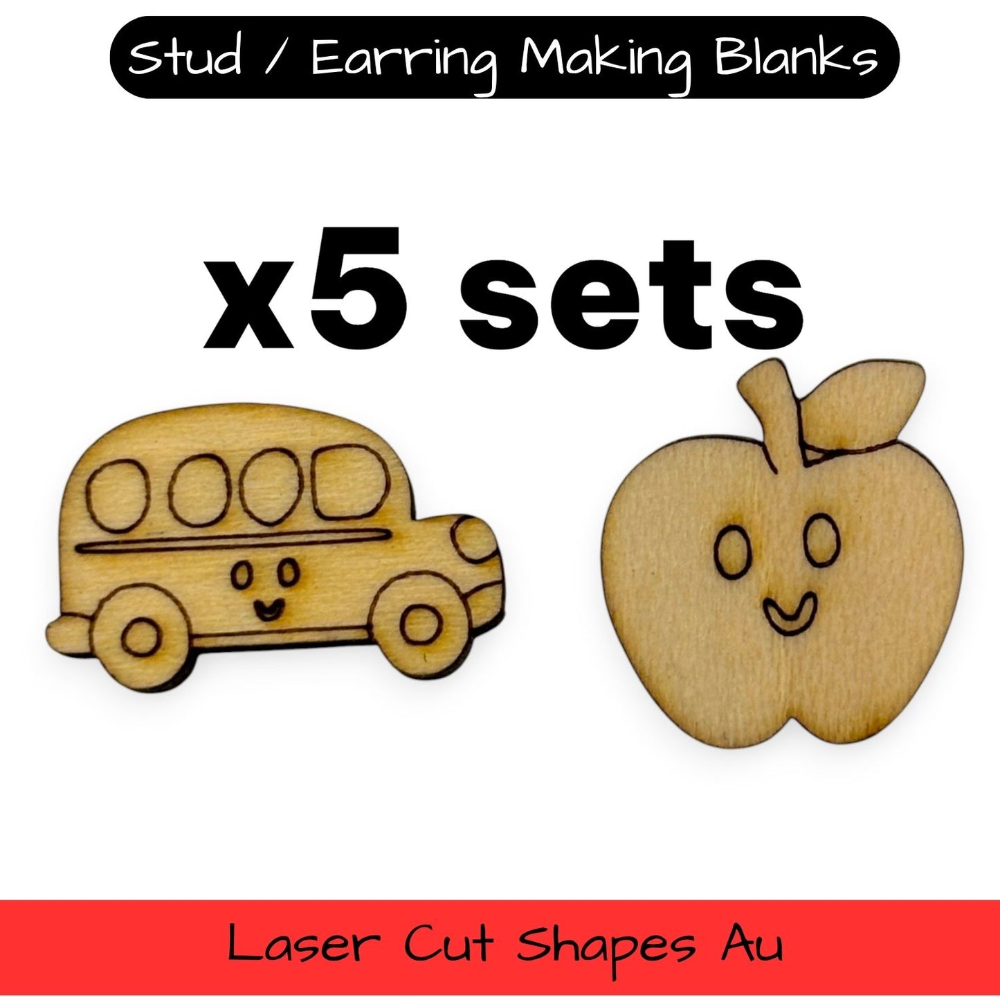 Wooden Teacher Earring Blanks for DIY Jewellery Making - Studs - 10pc Laser Cut Set